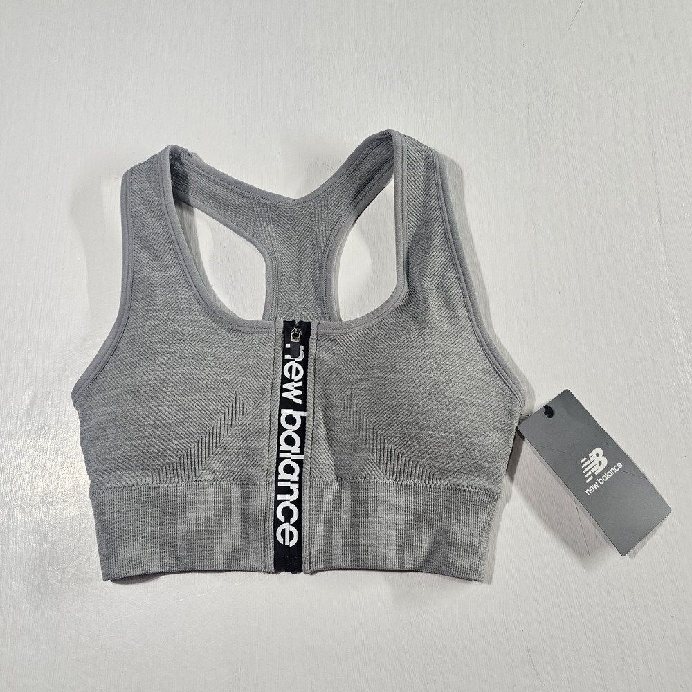 NEW BALANCE - LOGO SPORTS BRA - SIZE S - Slate Grey HTR NWT